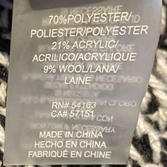 Calvin Klein Scarf, Black & White w/ Long Knotted Tassel Fringe, Wool Blend - Picture 5 of 6